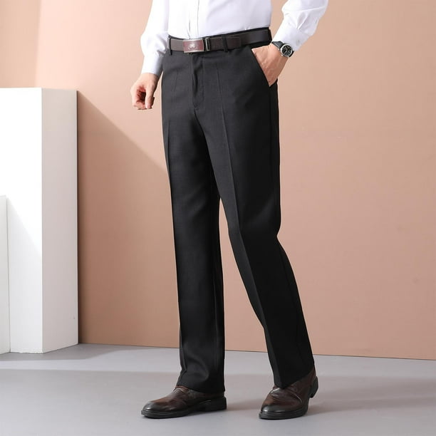 Pantalones largos para hombre, pantalones de traje con cremallera y bolsillo, pantalones rectos de tubo para negocios, pantalones de color liso, pantalones de poliéster para hombre.