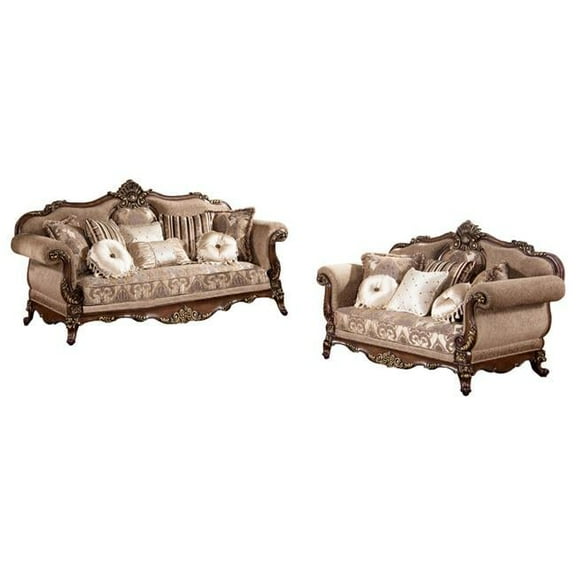 MC1428 Sofa & Loveseat 2 Piece Cynthia Traditional Living Room Set, Hazelnut