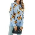 thumbnail image 3 of Women'S Casual Butterfly Print Knitted Pullover Sweaters Long Sleeve Crew Neck Jumper Tops Blue & Yellow S, 3 of 7