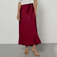 thumbnail image 2 of KDDYLITQ Womens Satin Maxi Skirt Flared Elastic Waistband Skirts Silk Solid Color Work Skirt Elegant Long Skirts Wine L, 2 of 4