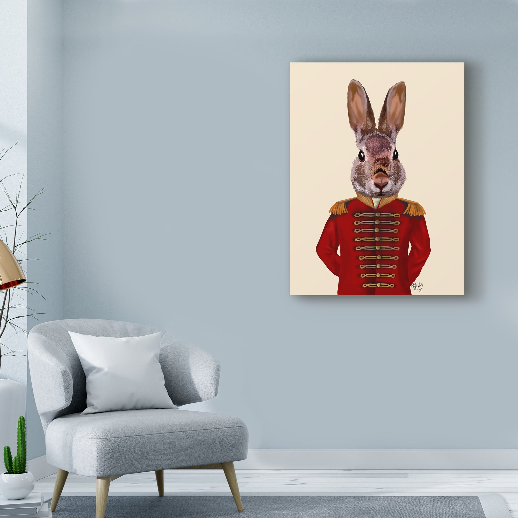 Trademark Fine Art 'Military Rabbit in Red' Canvas Art by Fab Funky