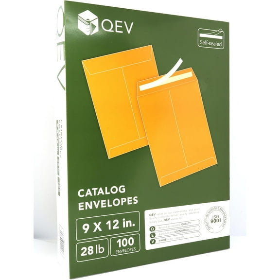 Manila Envelopes 9x12, 28lb Brown Kraft Paper, Self Seal adhesive tape, 100 count