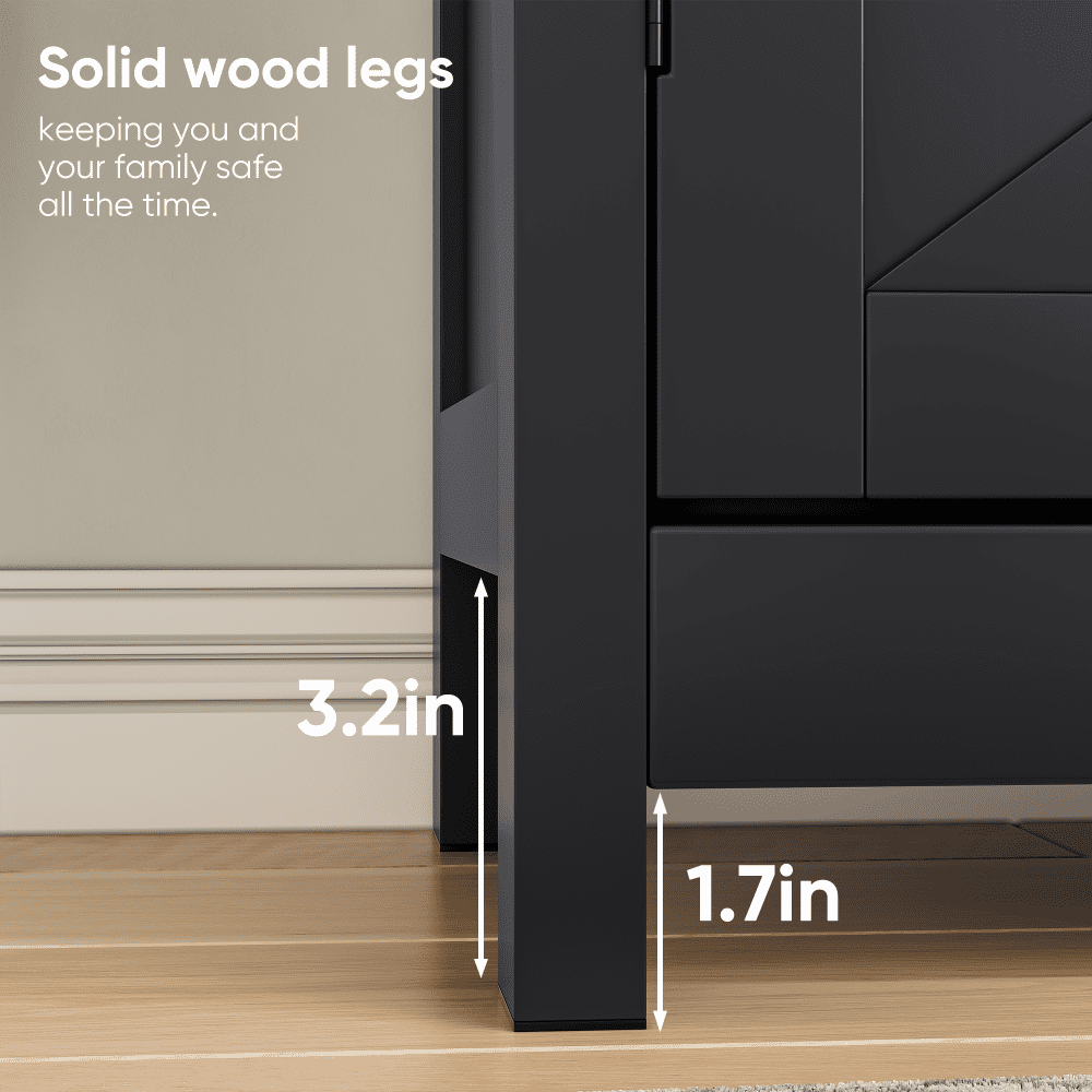 Oufan Farmhouse Storage Cabinet with Drawer and 2 Doors, Adjustable Shelf Freestanding Kitchen Pantry Cabinet, Modern Coffee Bar Console Cabinet for Kitchen,Living Room,Bedroom, Black