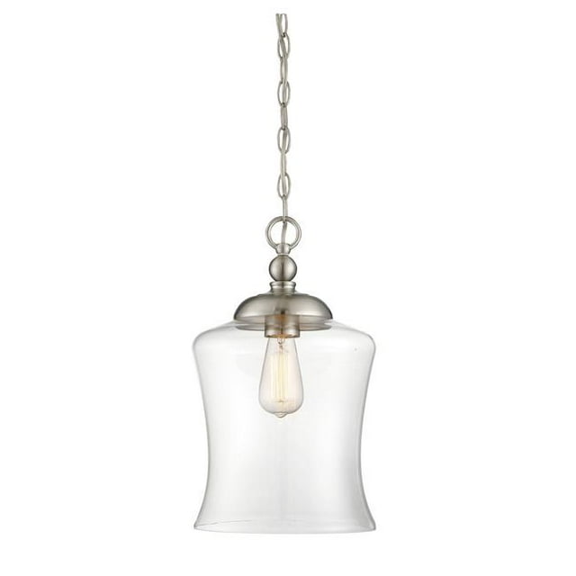 Meridian M70019BN 1 Light Mini Pendant - Clear Glass Shade with Brushed Nickel
