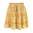 thumbnail image 4 of OOOUM Women Floral Mini Skirt Elastic High Waist Drawstring Tiered Ruffle Flowy A Line Summer Beach Casual Short Skirt Yellow L, 4 of 5