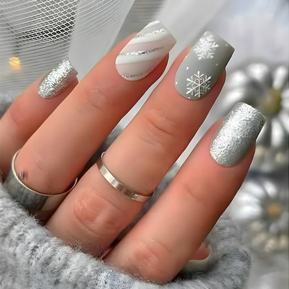 Autocollant pour Ongles de Noël patch pour Ongles simple à Carreaux Vente Chaude Argent Blanc Flocon de Neige Pièce pour Ongles Porter Ongles