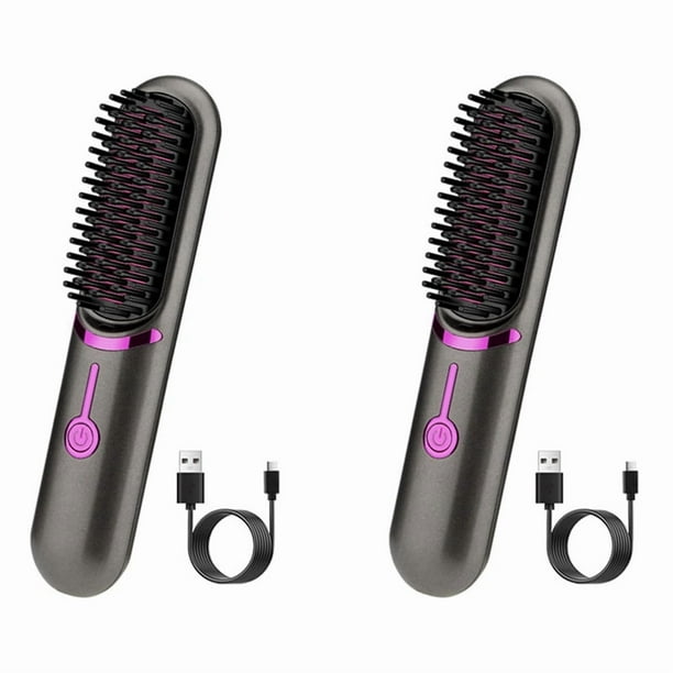 2X Cepillo Alisador de Pelo Inalámbrico, Cepillo Alisador de Calentamiento Rápido, Rizador de Pelo Ajustable de Tercer Engranaje, Peine Calefactor Portátil