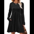 thumbnail image 2 of Vestido de Larga para Mujer, Cuello Redondo, Cintura Alta, Túnica con Bolsillos Negro L, 2 of 6