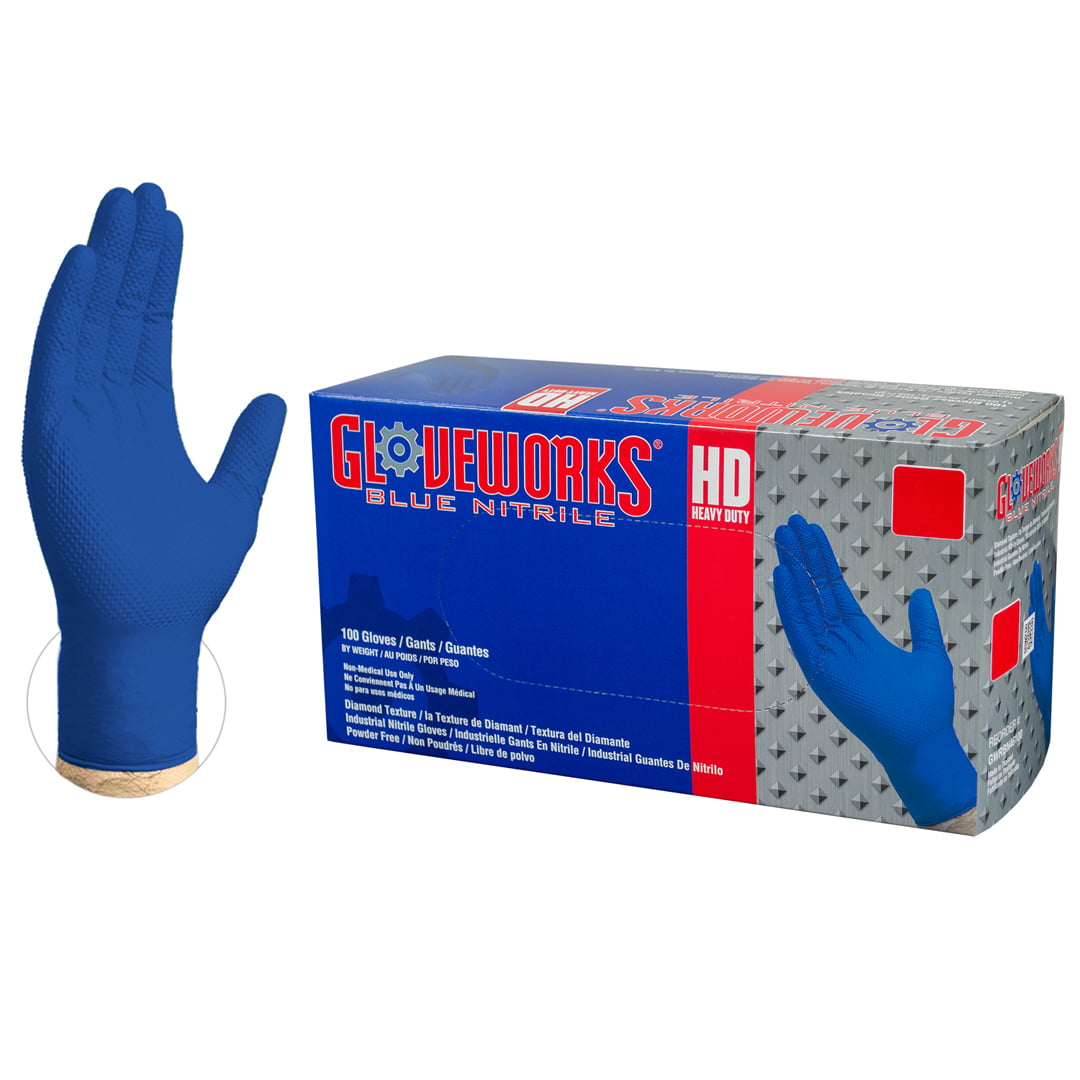 Photo 1 of Gloveworks Heavy Duty Nitrile Latex Free Industrial Disposable Gloves, Large, Royal Blue, 1000/Case