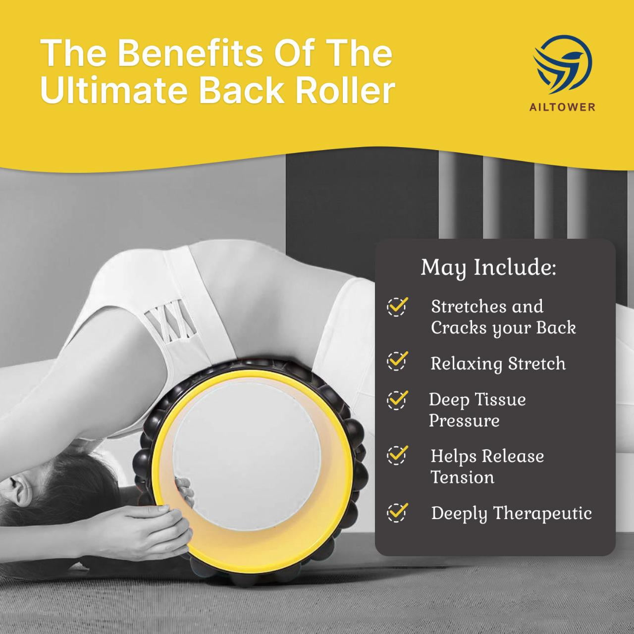 Ailtower Yoga Wheel 10.92'' x 10.92'' Foam Back Roller for Muscle Therapy and Flexibility