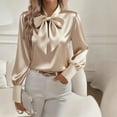 thumbnail image 2 of CLOISE Blouses for Women Dressy Long Sleeve Shirt with Collar Solid Tops Slim Lightweight Elegant Work Clothes with Bow, 2 of 3