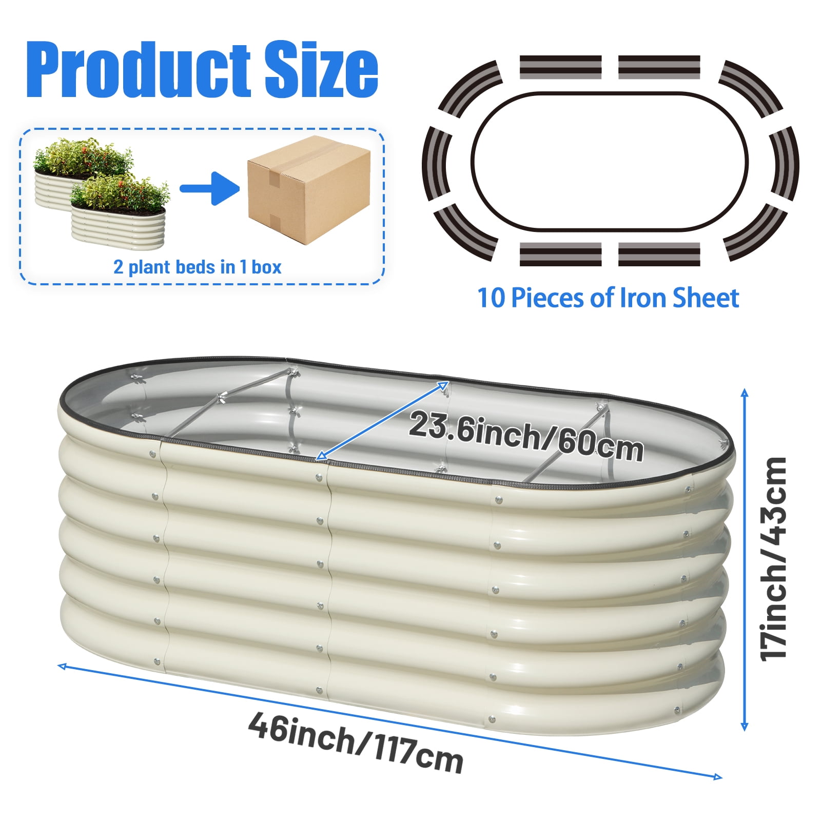 SnugNiture 2-Pack 4x2x1.5 ft Galvanized Raised Garden Bed, Outdoor Metal Planter Box for Vegetables, White