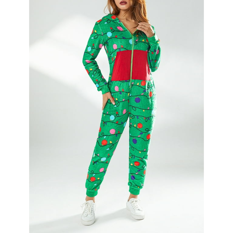 JYYYBF Onesie Christmas Pajamas for Women Ugly Printed Long Sleeve