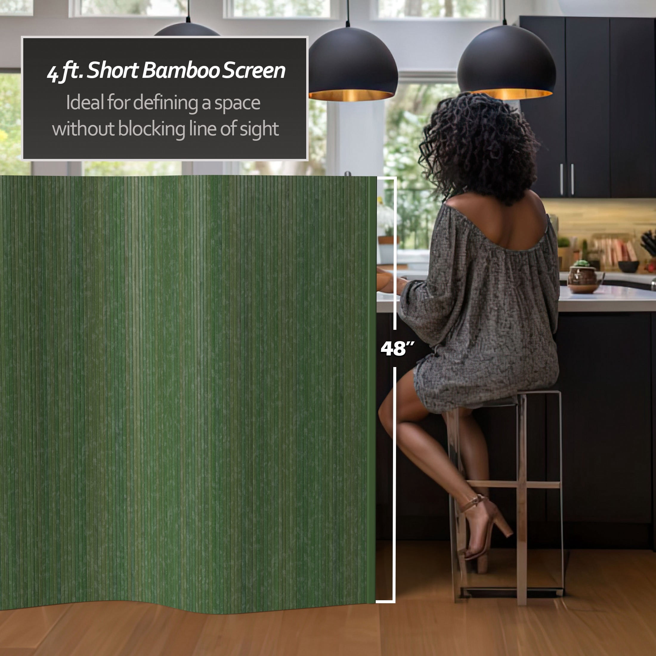 4 ft. Short Bamboo Wave Screen Room Divider - Distressed Green