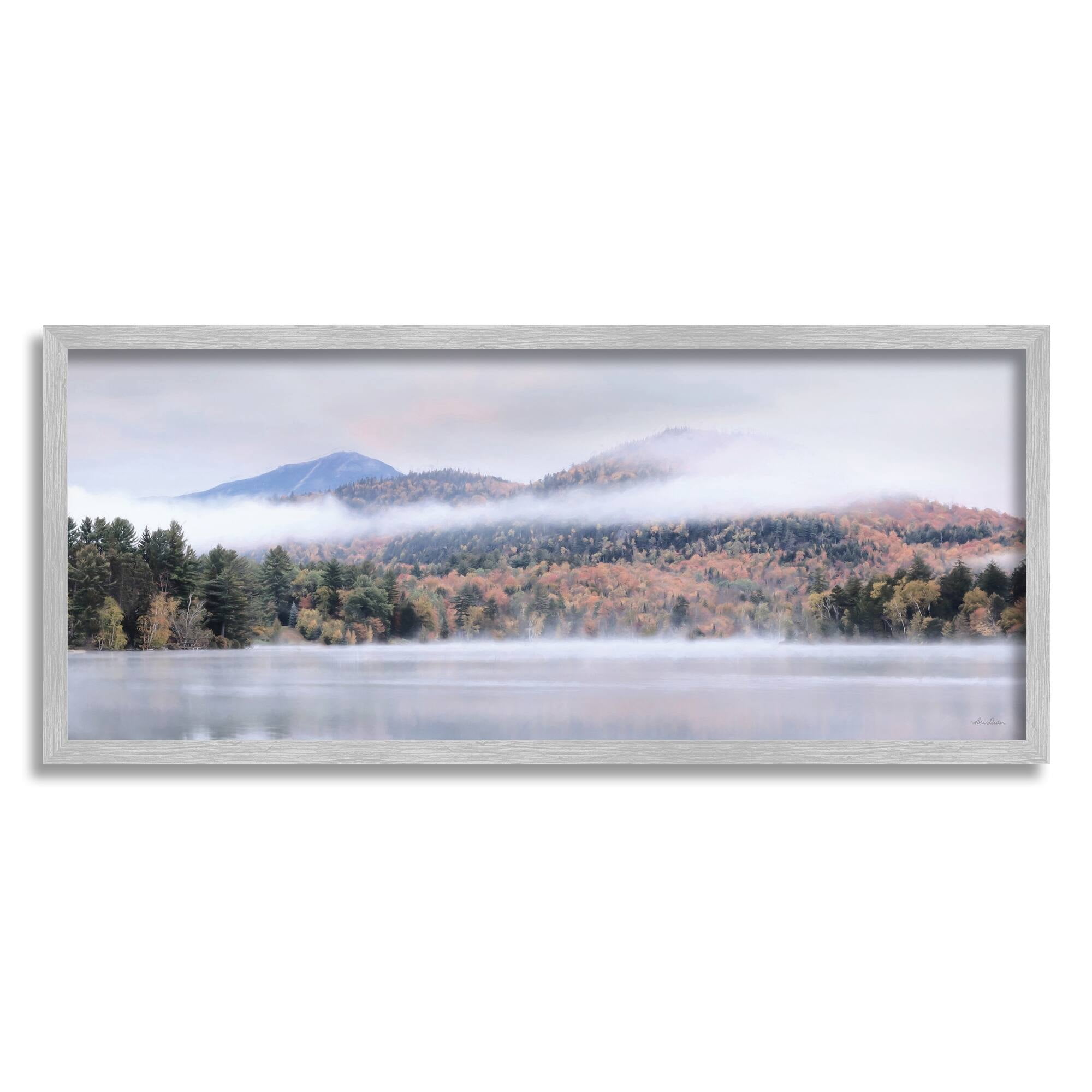 Stupell Industries Looming Fog Mountain Peak Reflective Lake Photography Photograph Gray Framed Art Print Wall Art, Design by Lori Deiter
