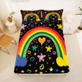 thumbnail image 4 of Manfei Cartoon Cloud Rainbow Queen Sheets, GraffitiStars Queen Sheet Sets, Black Orange, 4-Piece, 1 Flat Sheet, 1 Fitted Sheet and 2 Pillowcases, 4 of 6