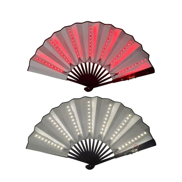 2 uds LED ventilador plegable nocturno accesorios de mano decoración regalo luz para boda cumpleaños Blanco Color Rojo SM SunniMix Abanico plegable