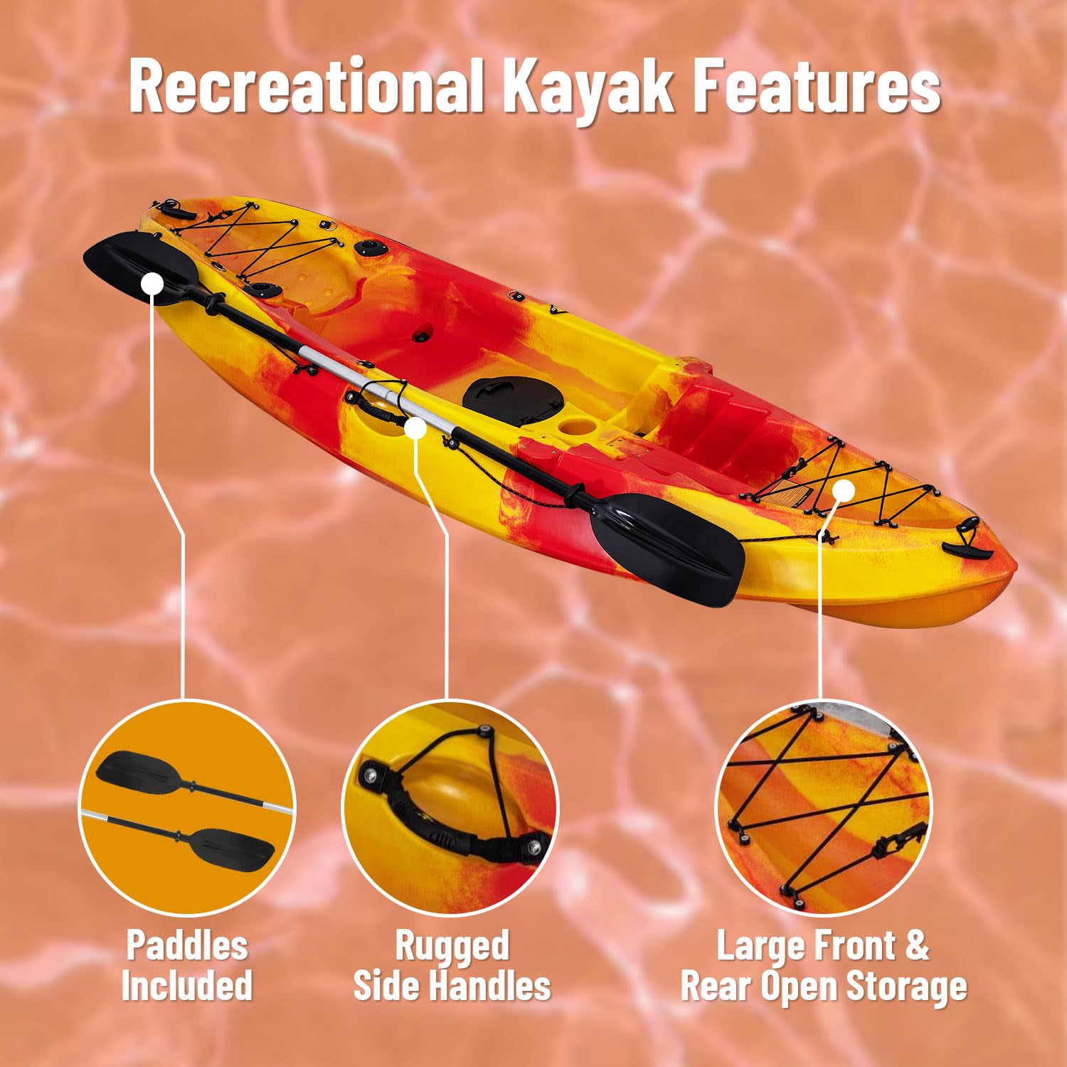 Kayaks, 9.38FT Fishing Kayak with Paddle, Sit on Top Kayak for Adults, Capacity of 308LBS, Hard Shell Recreational Ocean Kayak Boat