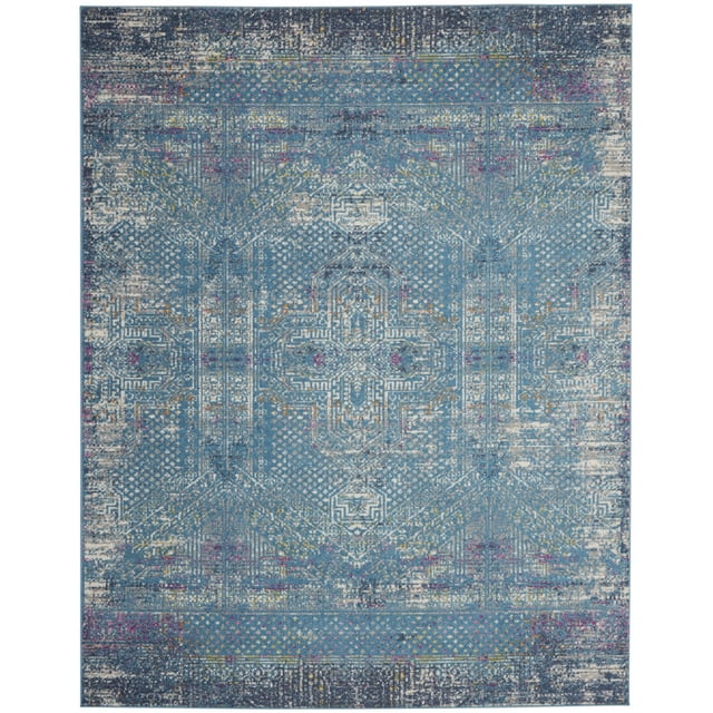 homeroots home decor 385738 7’ x 10’ Blue Distressed Medallion Area Rug