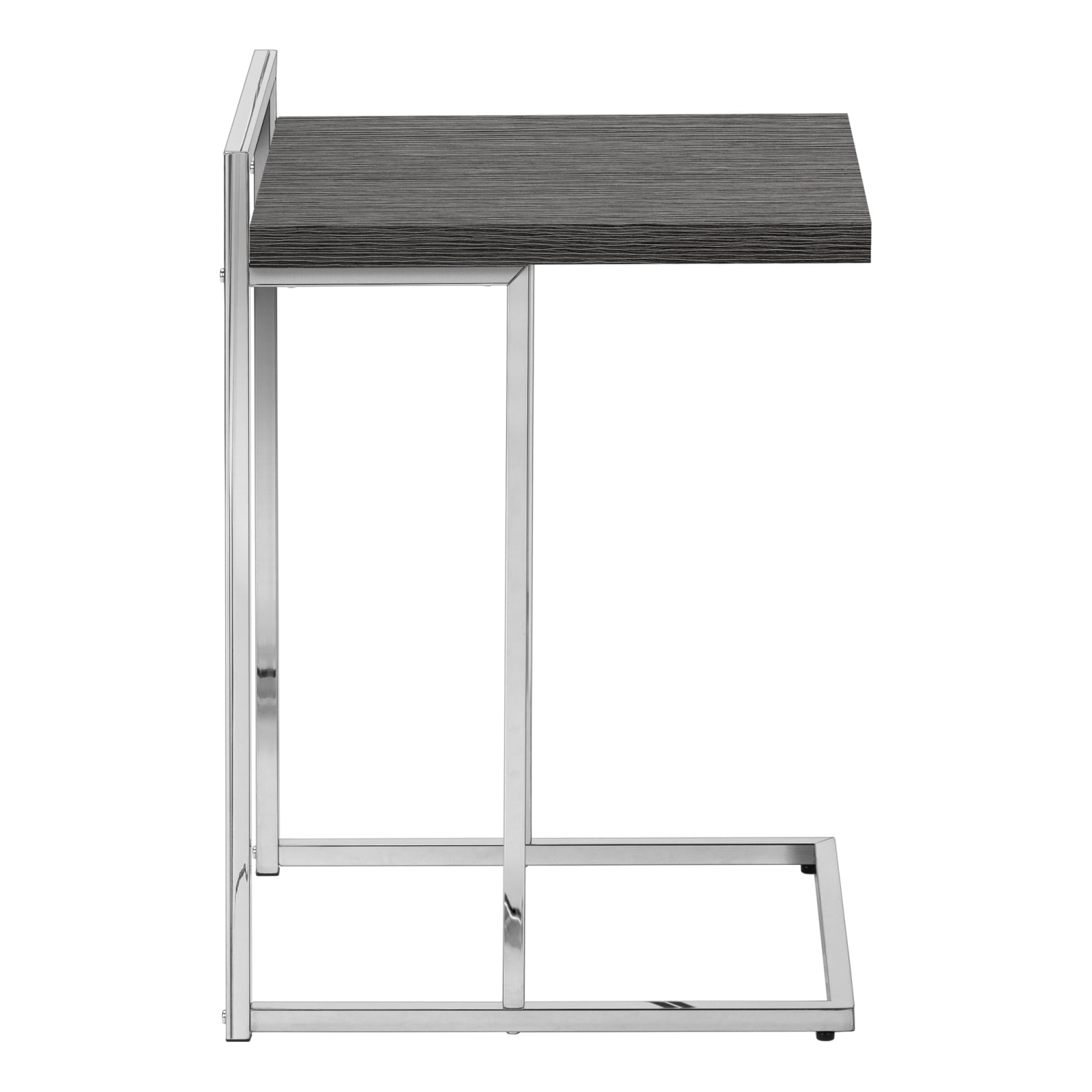 C-Shaped Accent Table, Chrome & Grey Laminate, End Table for Living Room, Bedroom