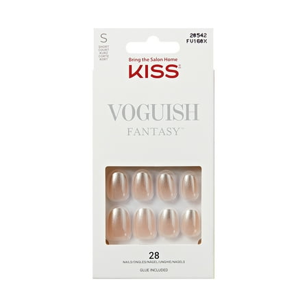 KISS Voguish Fantasy Press on Nails, Newbie, Beige, Short Oval, 28 Count