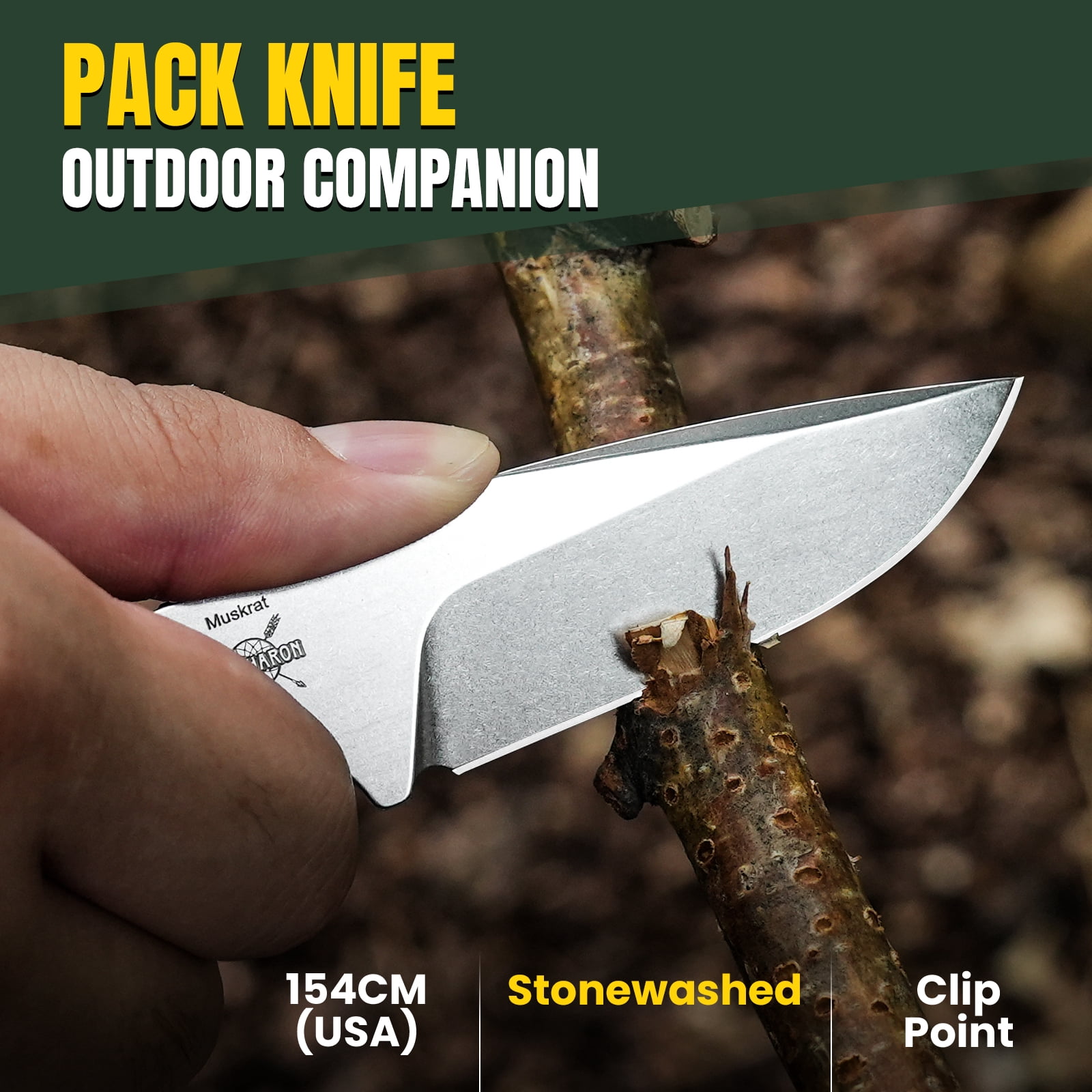 Kizer Muskrat Clip Point Fixed Knife 154CM Blade Micarta Handle With Sheath 1064C1