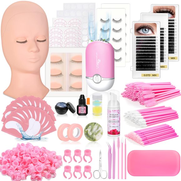 Eye Lash Extension Kit for Practice, 345 PCS Lash Kits with Replaced Eyelids Mannequin Head, Individual Lashes, Lash Extension Glue Tools Everything for Eyelash Extension Beginners Trai