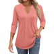 thumbnail image 1 of Camiseta con cuello en V y detalle de volantes para mujer: manga 3/4, informal de verano, tejido transpirable, ideal para combinar con vaqueros, 1 of 5