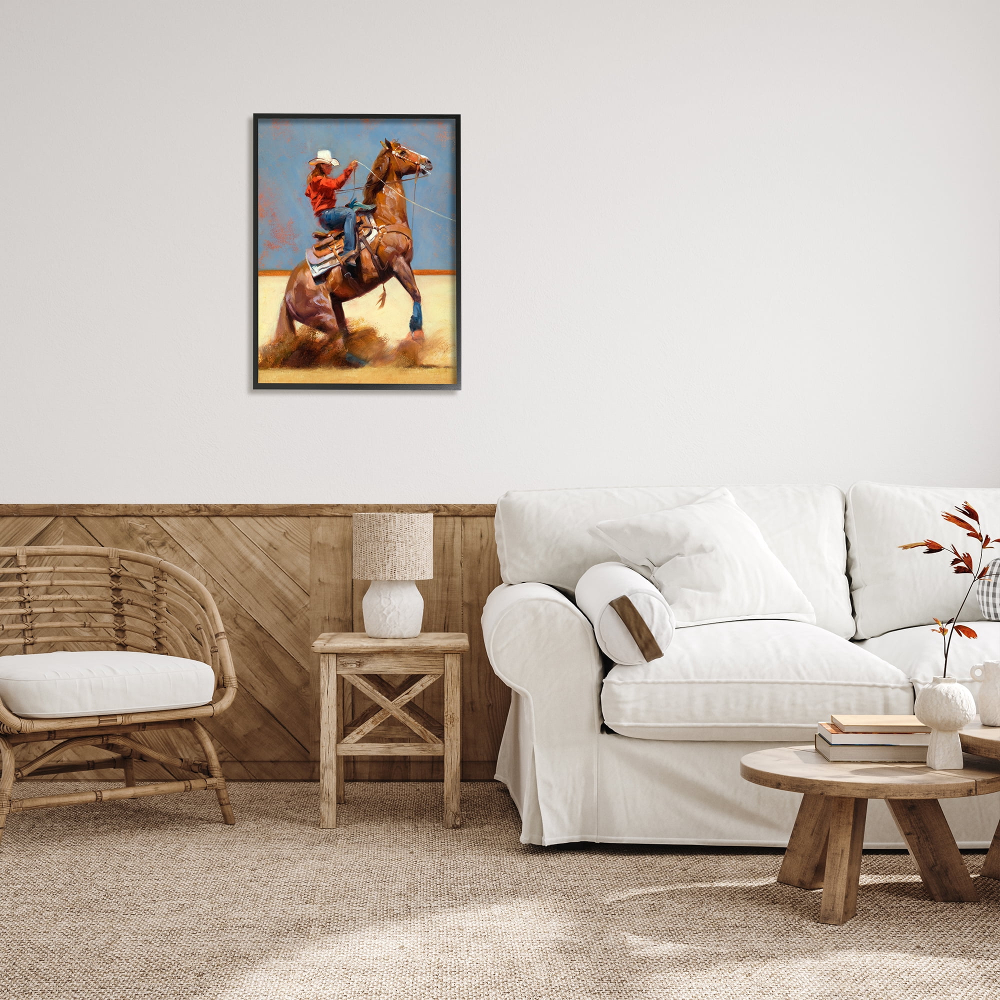 Stupell Industries Equestrian Cowboy Painting Animals & Insects Painting Black Framed Art Print Wall Art, 24 x 30