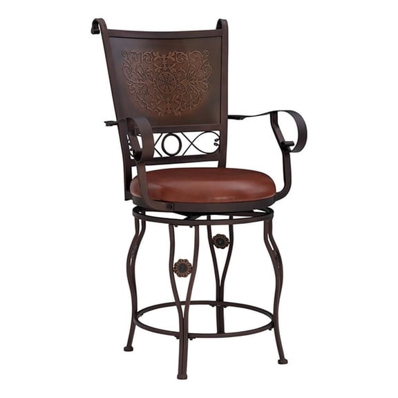 Bowery Hill 24" Traditional Metal Stamped Back Swivel Counter Stool in Bronze
