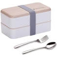 thumbnail image 1 of Original Bento Box Boxes Container Bundle Divider Japanese Style with Stainless Steel Utensils Spoon and Fork (Black), 1 of 7