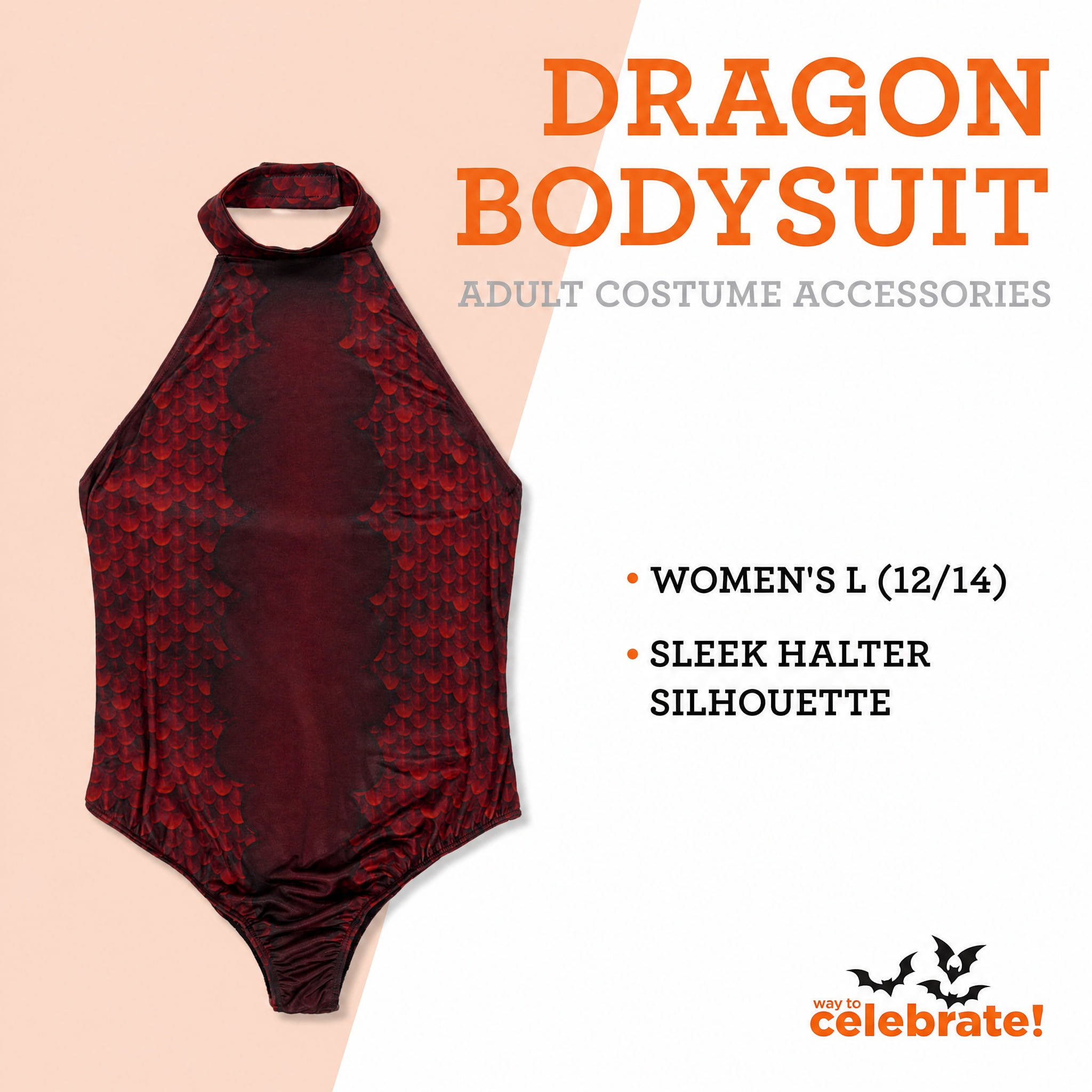 Dragon Bodysuit Costume Accessory for Adults, Red, L (12/14), Halloween by Way To Celebrate