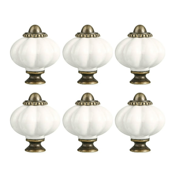6Pcs Ceramic Pumpkin Cabinet Knobs, Kitchen Drawer Pulls Handles for Wardrobe Cupboard Furniture Hardware
