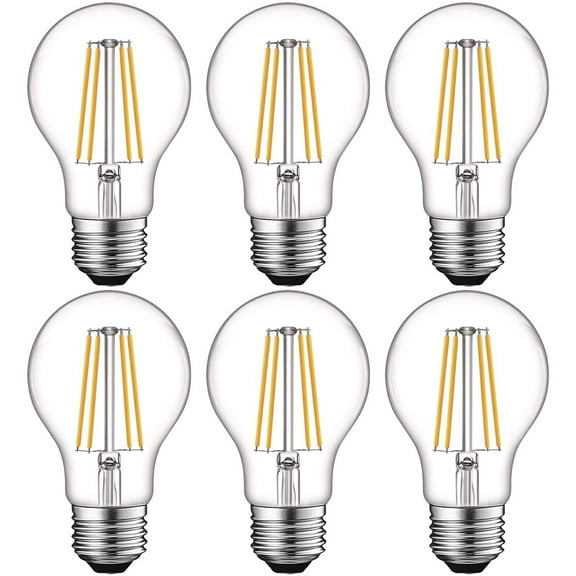 Luxrite Vintage A19 LED Light Bulbs 60W Equivalent, Dimmable, 800 Lumens, LED Edison Bulb 8W, E26 Base (6 Pack) 3000K (Soft White)