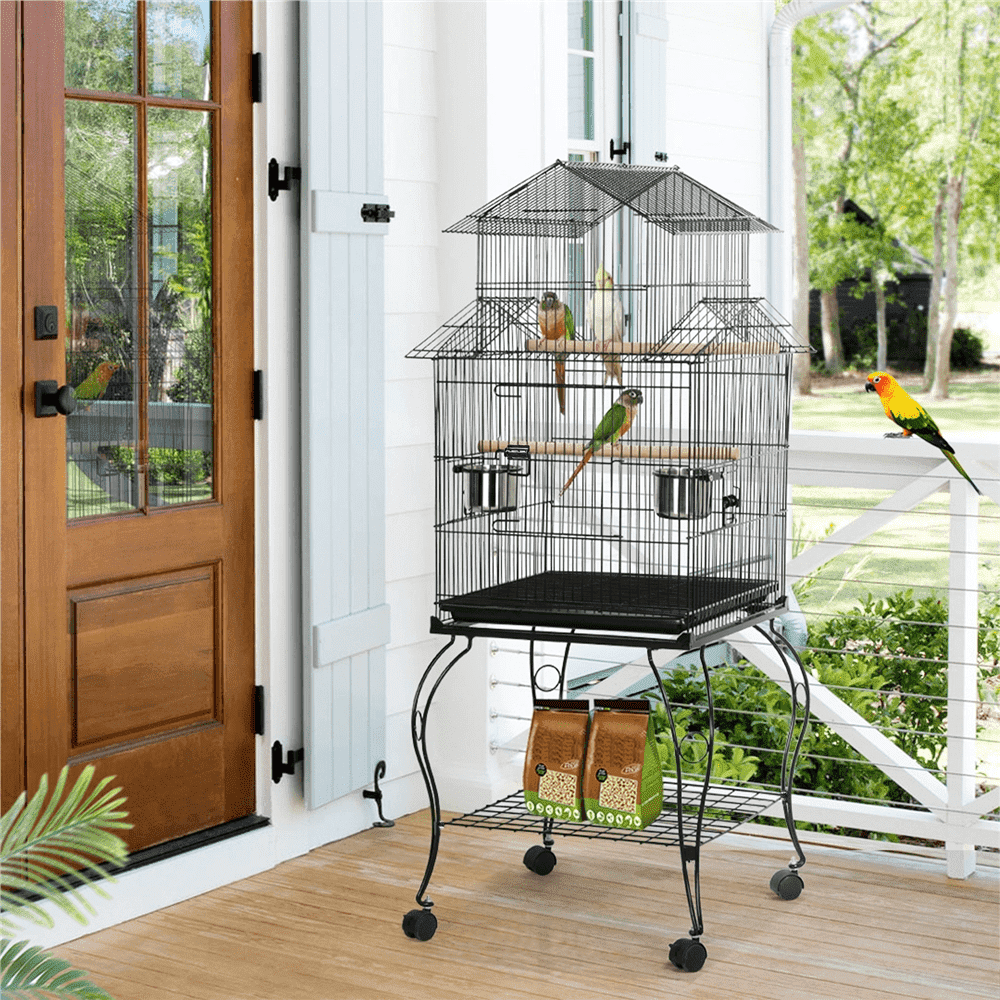 Yaheetech 55.1" Rolling Metal Bird Cage with Stand, Black