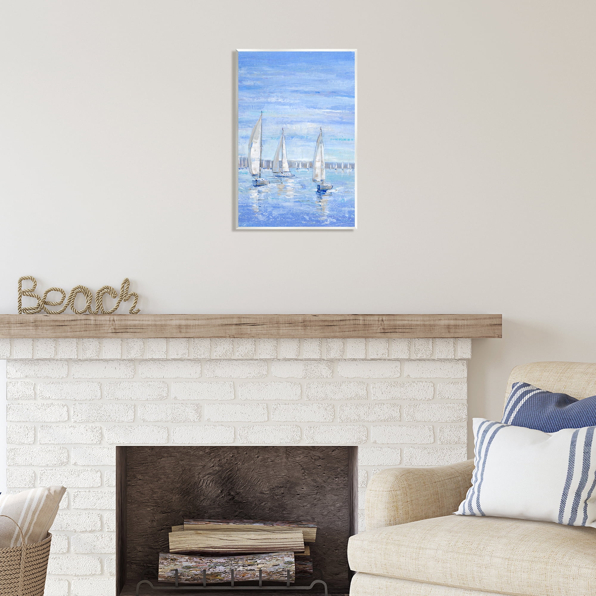Stupell Industries Blue Sailboat Fleet Transportation Painting Unframed Art Print Wall Art, 13 x 19