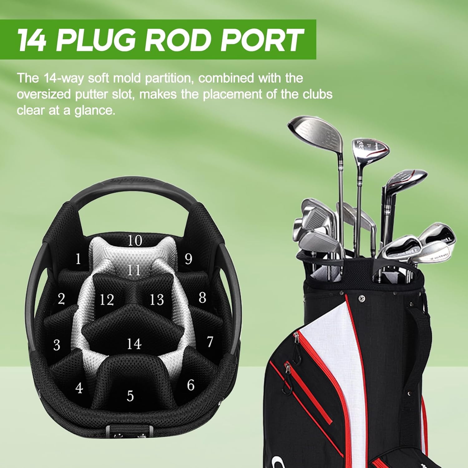 14-Way Golf Stand Bag with Full-Length Divider Top, Lightweight Premium Model for Men & Women, Equipped with Multiple Storage Pockets, Built-in Cooler Bag, Waterproof Material and Rain Hood
