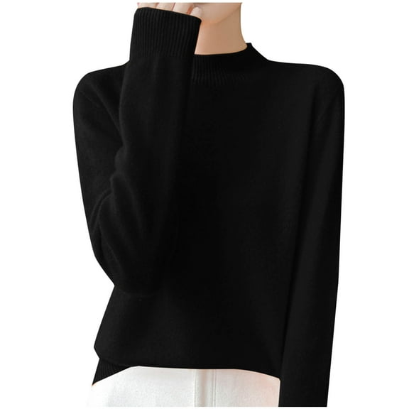 Wyobmus Womens Woolen Sweater Lightweight Long Sleeve Mockneck Loose Base Knitted Sweater A-Black