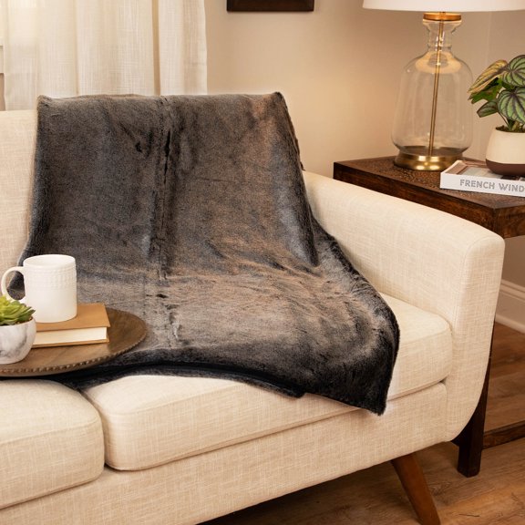 Northlight 50" x 60" Faux Fur Plush Throw Blanket - Gray