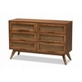 thumbnail image 2 of Baxton Studio Barrett Mid-Century Modern Walnut Brown Finished Wood and Synthetic Rattan 6-Drawer Dresser, 2 of 7