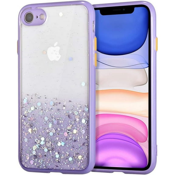 Glitter Sequin Gradient Case for iPhone SE(5G) 2022 iPhone 7 iPhone 8 iPhone SE 2020, Bling Design Transparent Shockproof Clear Pattern Silicone Gel Back Cover Protective Case - Purple