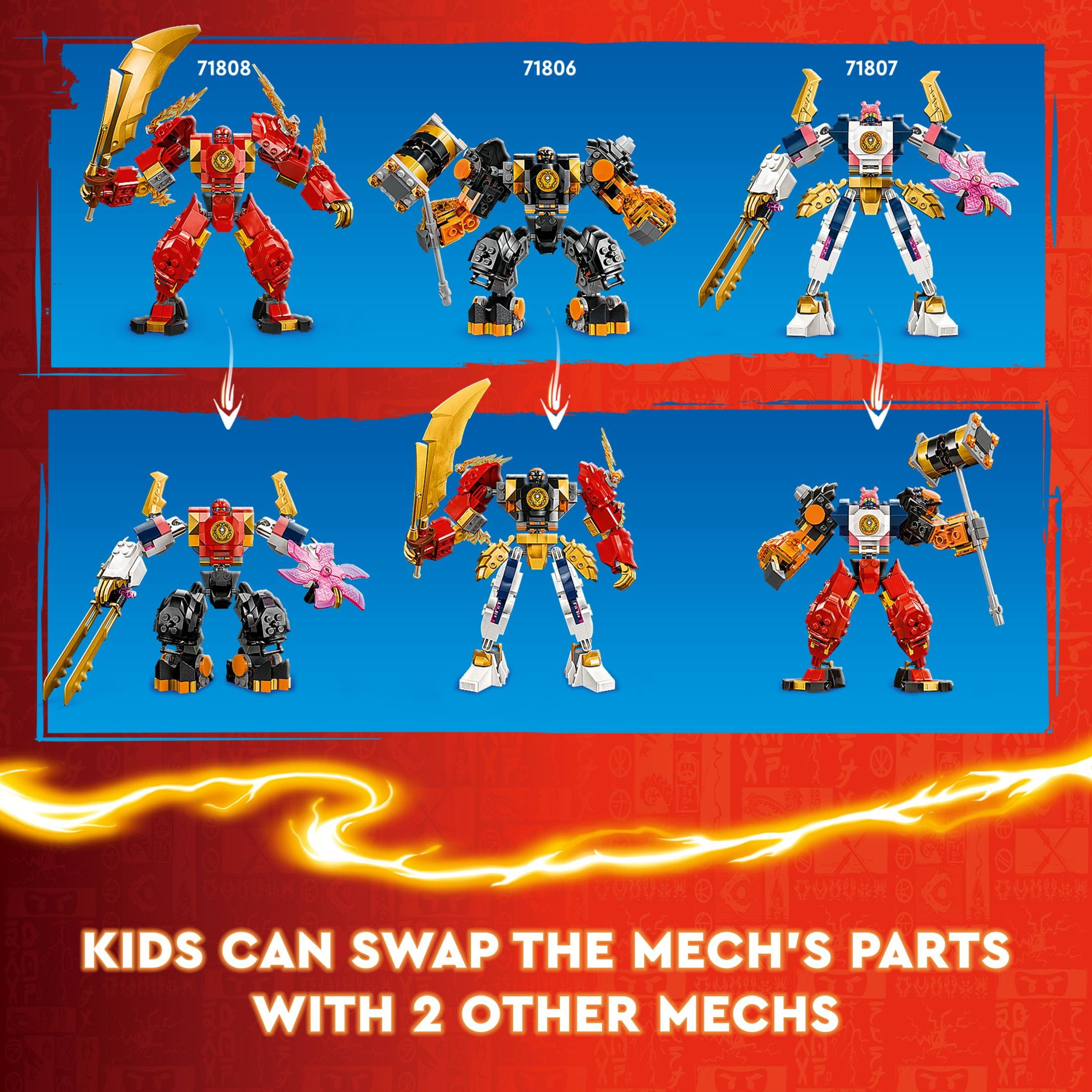 LEGO NINJAGO Kai’s Elemental Fire Mech Action Figure, Mini Ninja Toy for Kids with Customizable Red Ninja Figure plus Kai and Zane Minifigures, Adventure Set for Boys and Girls Ages 7 and Up, 71808