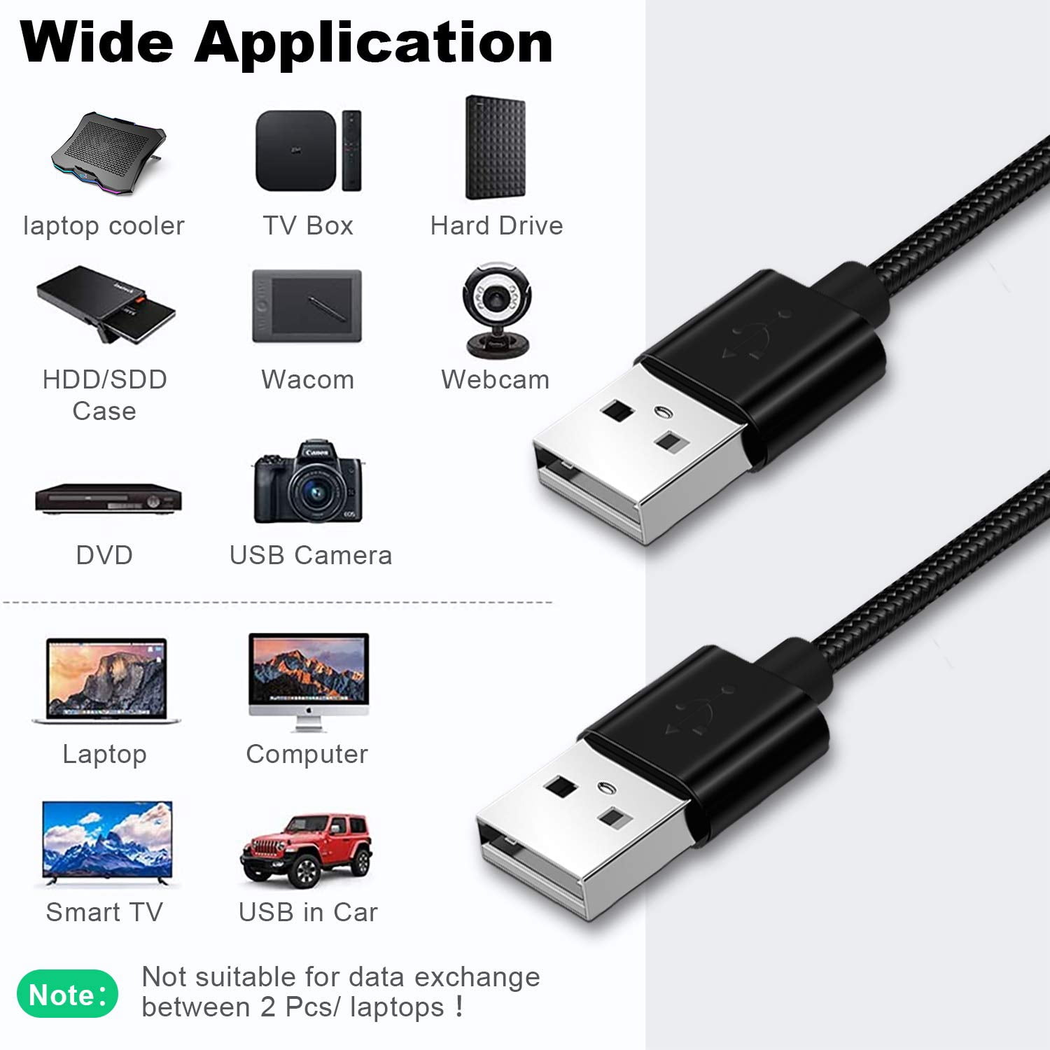 USB to USB Cable 6ft USB A to A Male to Male USB 2.0 Cable Data Transfer USB Cord for Laptop,PC,USB Hub,Hard Drive,Laptop Cooler - Black
