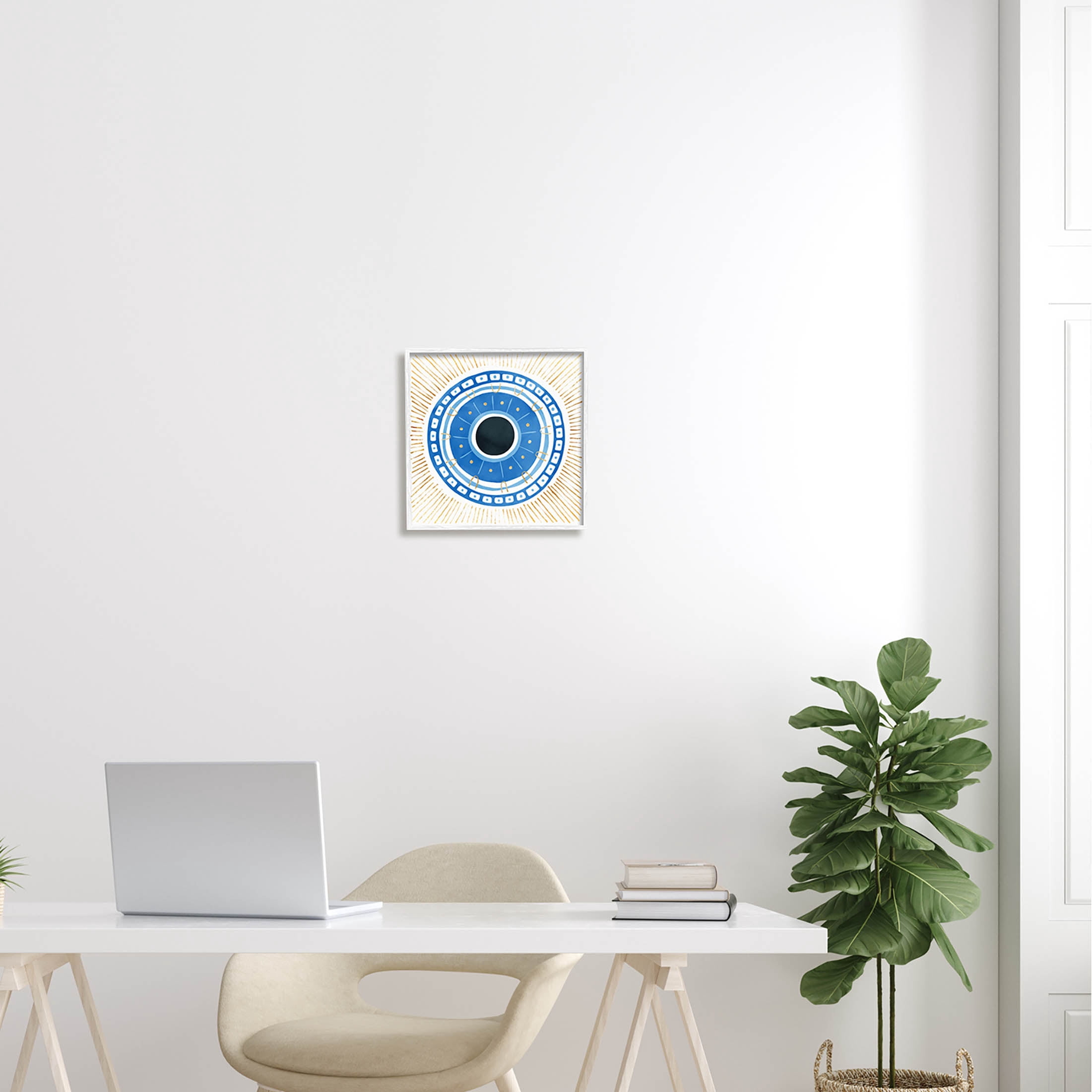 Stupell Industries Patterned Evil Eye Mati Symbol Graphic Art White Framed Art Print Wall Art, Design by Ziwei Li