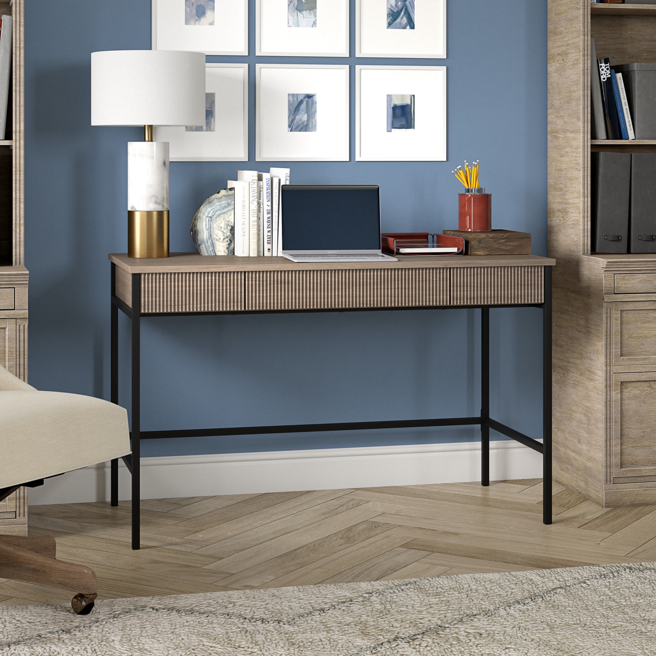 Evelyn&Zoe Mid-Century Modern 48" Wide Antiqued Gray Oak Home Office