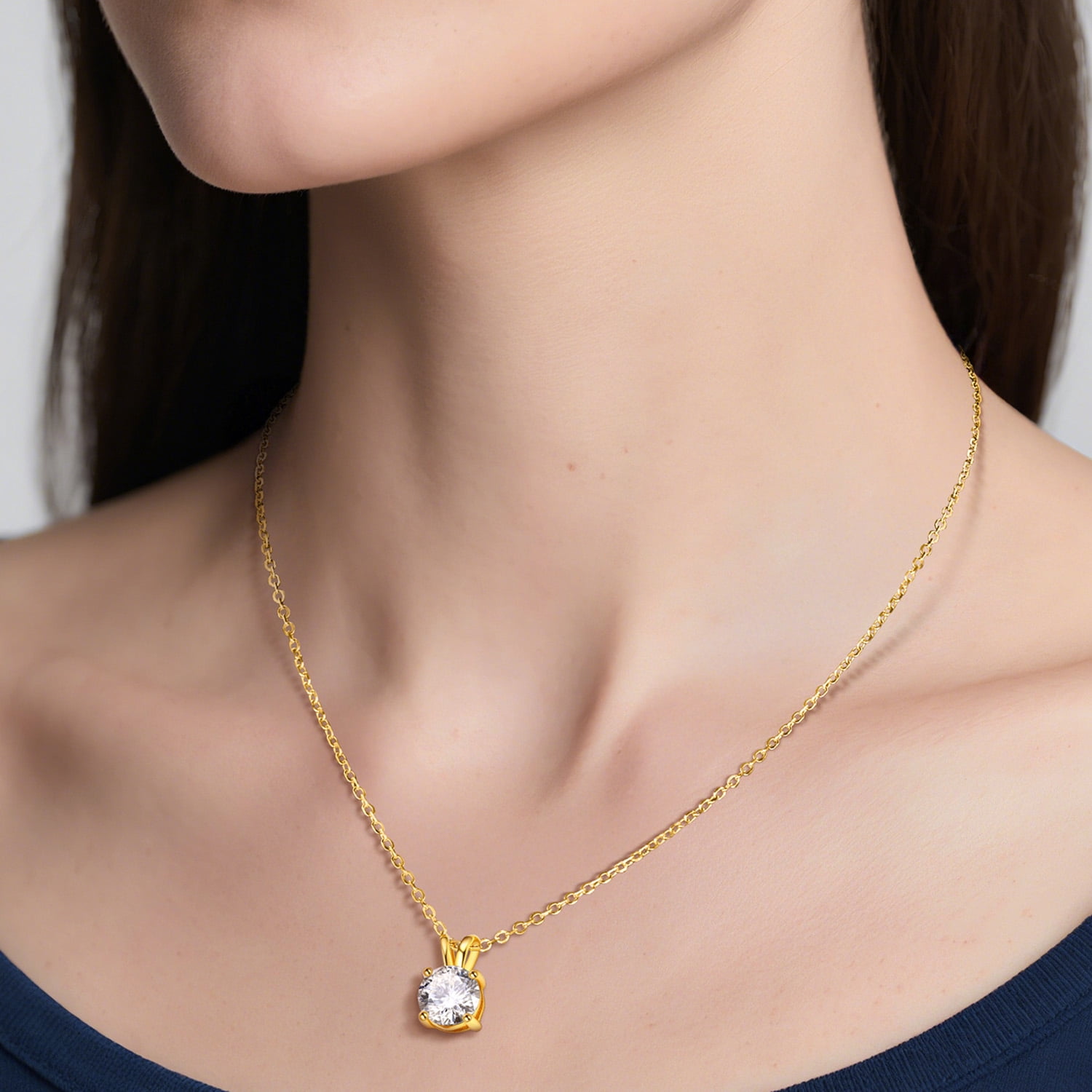 MomentWish 1 Carat Round Cut Lab Grown Diamond Solitaire Pendant Necklace 14K Gold Plated for Women