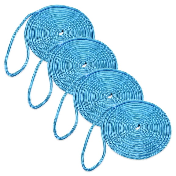 DC Cargo Mall 4 Marine-Grade Double-Braided Dock Lines | ⅜” X 20’ Double-Braided Nylon Dock Line with 12” Eyelet | Dock Line for Boats