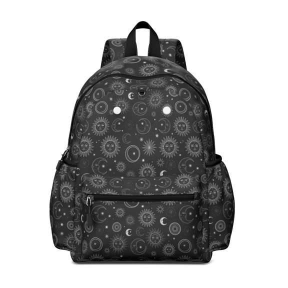 Moon and Face Gothic Pattern Cute School Backpack with Padded Back and Adjustable Shoulder Straps 13.4"x11"x4.7"