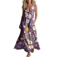 thumbnail image 2 of Gamivast Dresses for Women Sleeveless Maxi Dress V-Neck Button Front Linen Casual Loose Fit Floral Sundress with Pockets Summer Vacation Beach Dress Multicolor XXL, 2 of 7