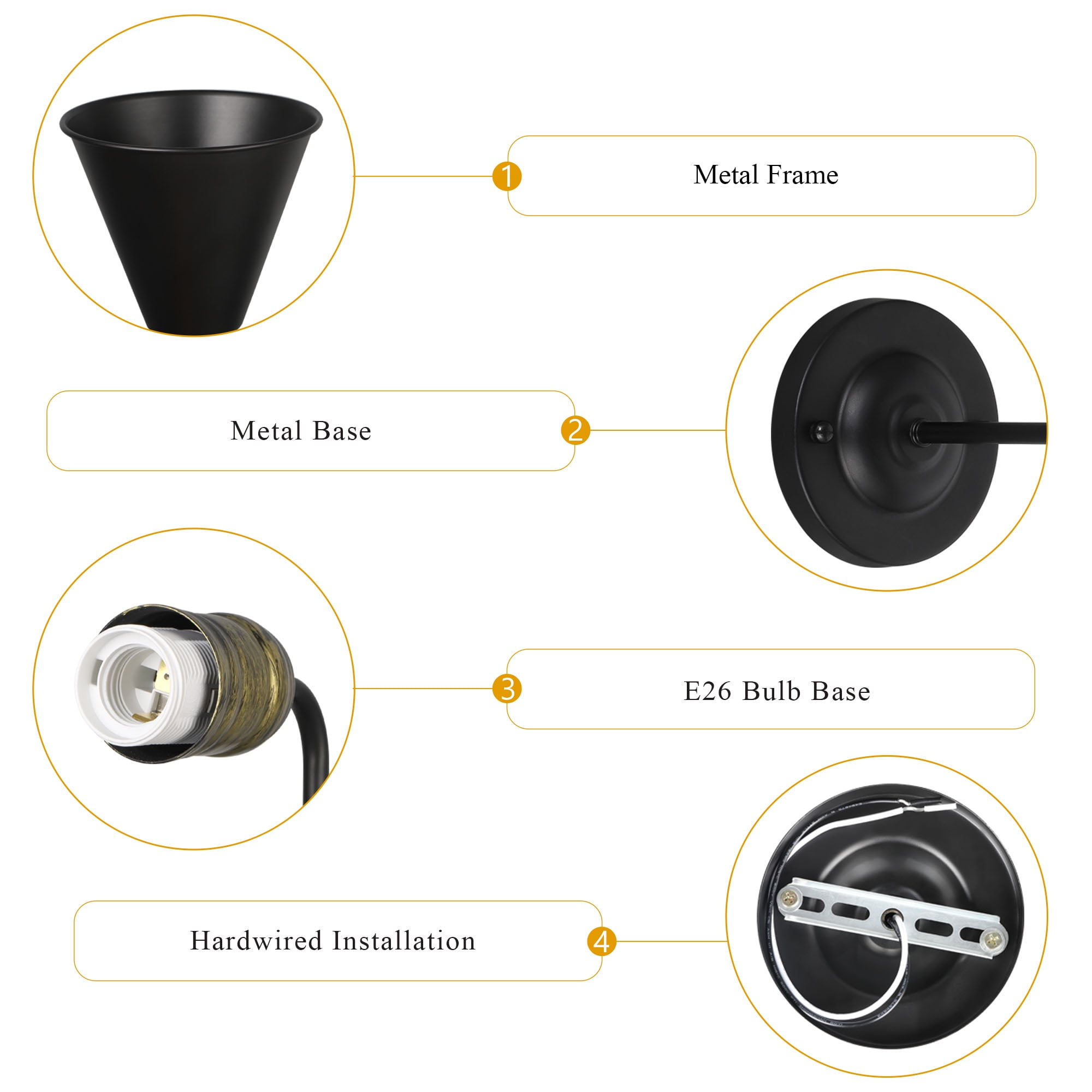 Industrial Wall Sconces, Bedside Wall Lamp, Hardwired Lighting with Black Chrome Metal (Bulbs is Not Included)